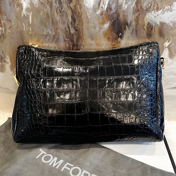 IN STORES  $5200 Tom Ford Black Croc Embossed Leather Carine Large Hobo Bag - Picture 8 of 16